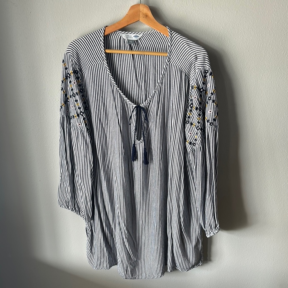 Old Navy Black and White Striped Blouse
